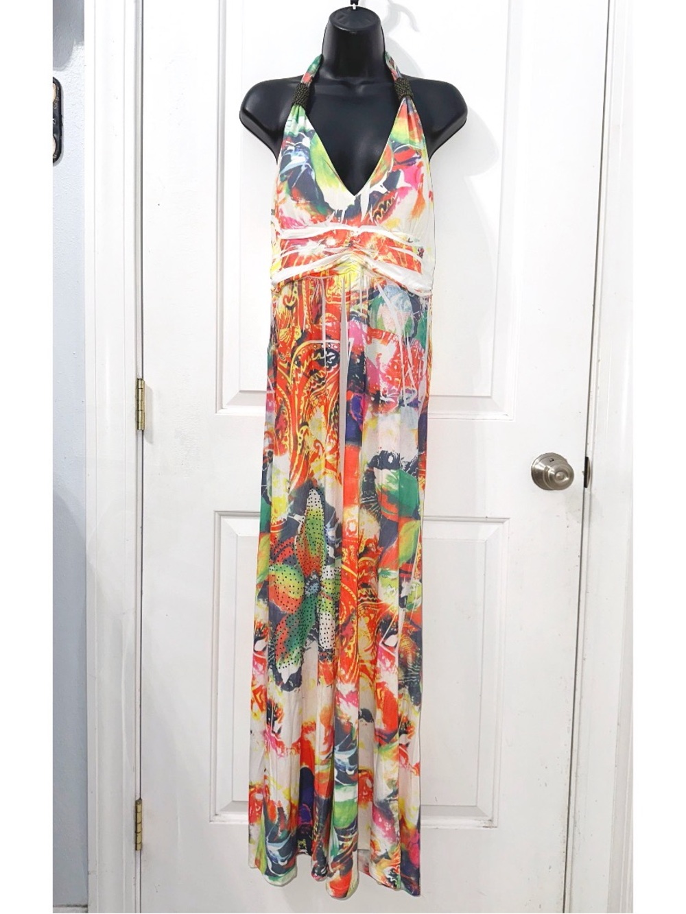 Cristina Love Y2K multicolored halter maxi dress, size Large